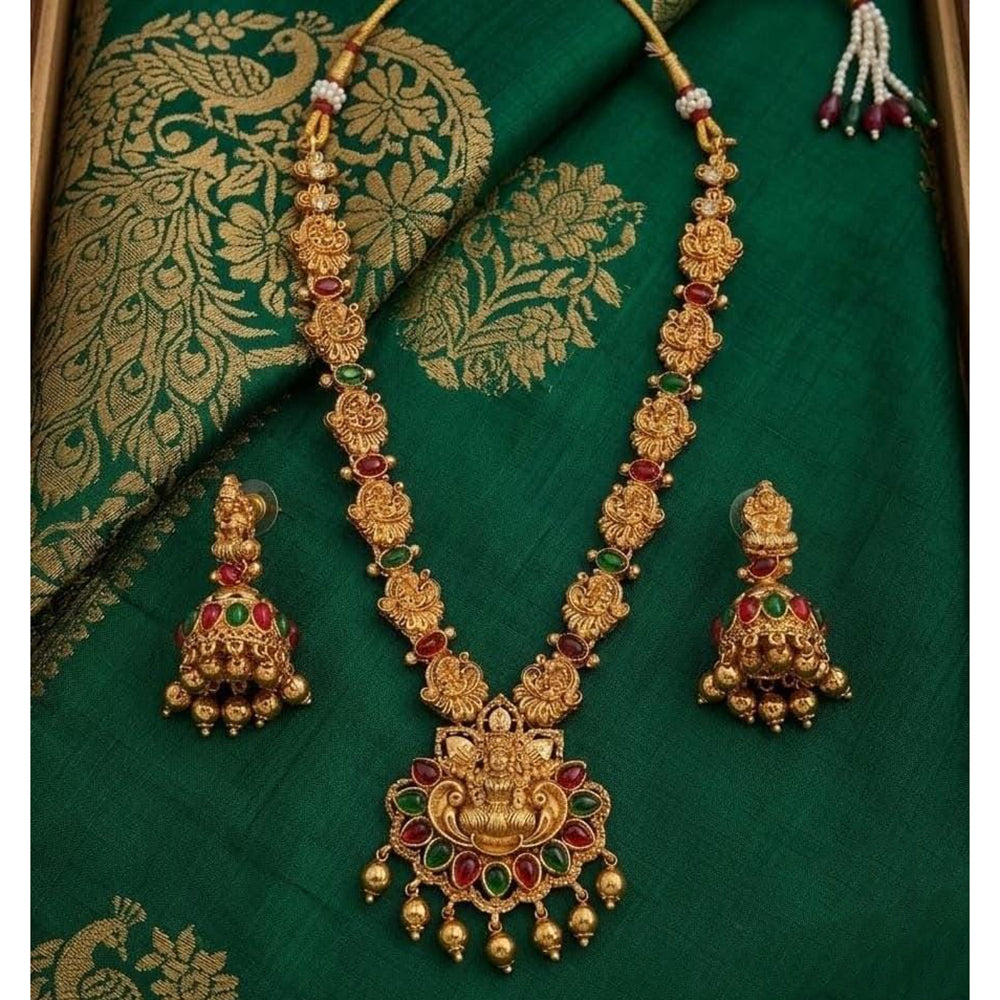 Lucentarts Jewellery Heritage Pota Stone And Beads Temple Long Necklace Set