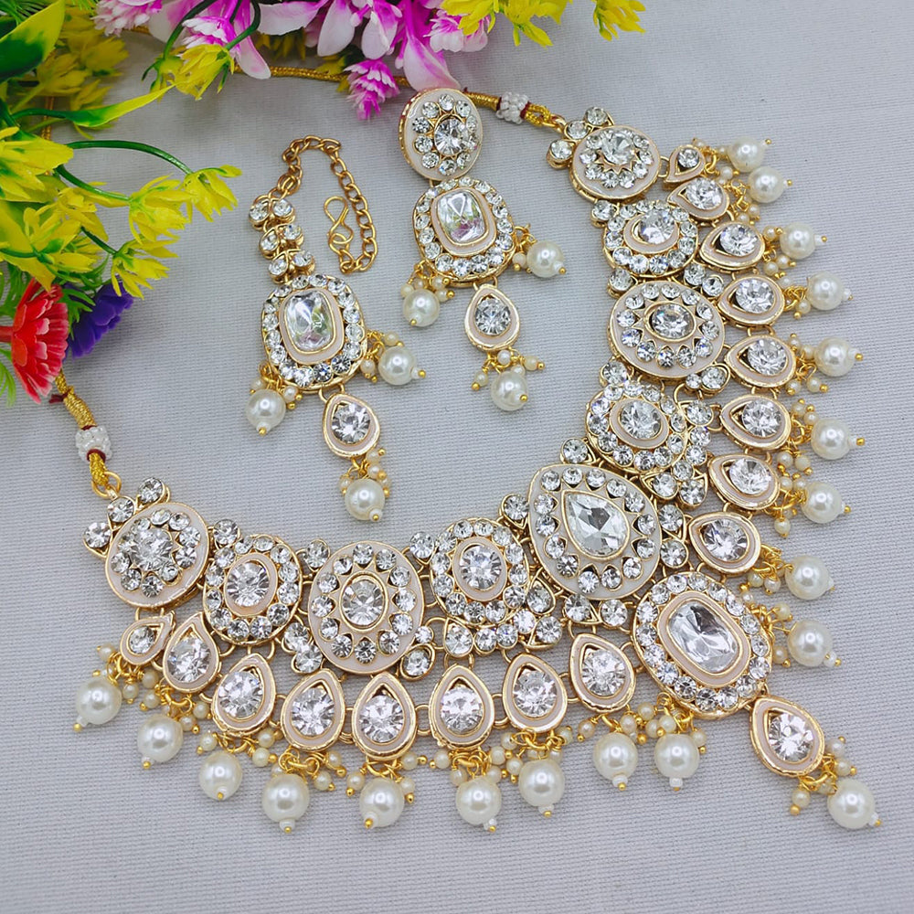 Lucentarts Jewellery Sparkle Austrian Stone Pearl And Beads Designer Choker Necklace Set