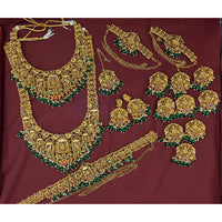 Lucentarts Jewellery Gold Plated Pota Stone Pearl And Beads Bridal Set
