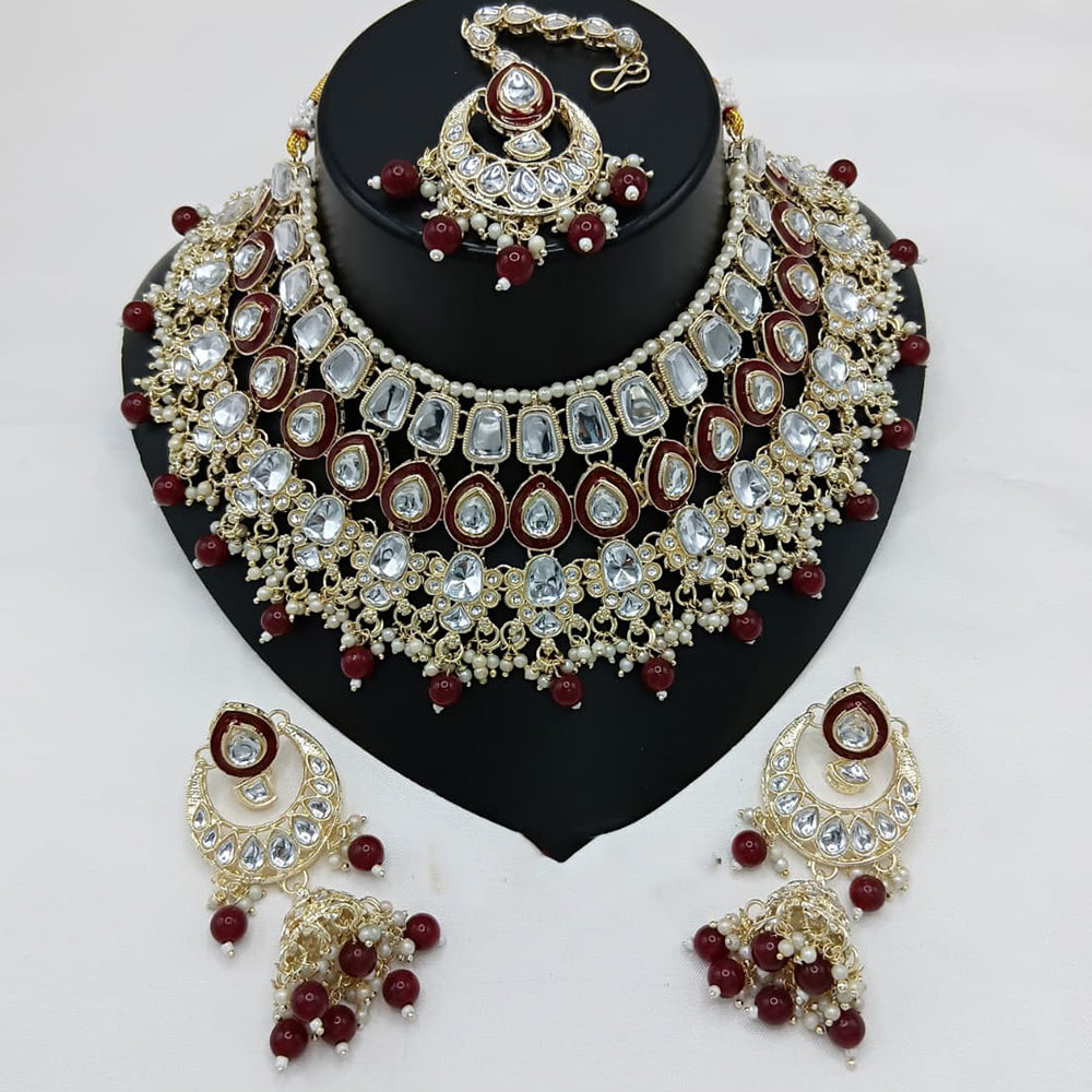 Lucentarts Jewellery Kundan Stone Pearl And Beads Choker Necklace Set
