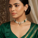 Lucentarts Jewellery Designer Crystal Stone Pearl And Beads Choker Necklace Set