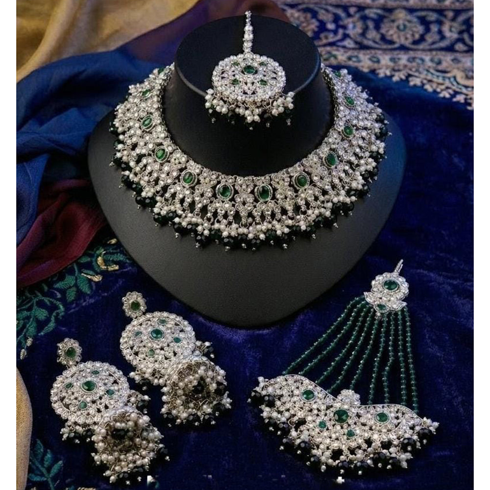 Lucentarts Jewellery Designer Crystal Stone Pearl And Beads Choker Necklace Set