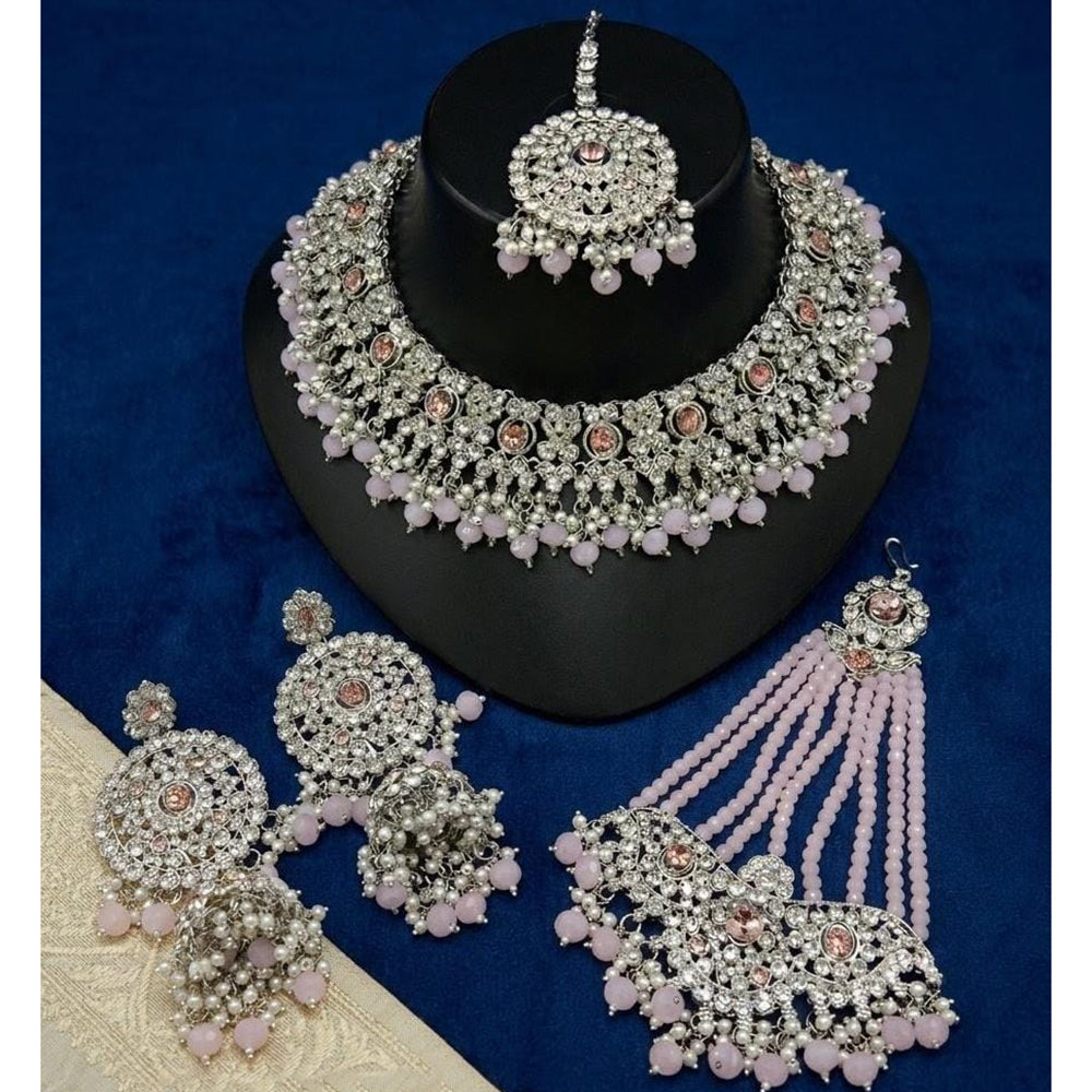 Lucentarts Jewellery Designer Crystal Stone Pearl And Beads Choker Necklace Set