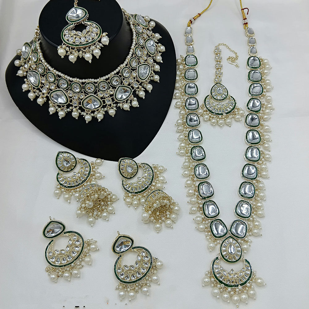 Lucentarts Jewellery Premium Gold Plated Kundan And Meenakari Double Necklace Set