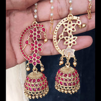 Lucentarts Gold Plated Pota Stone And Pearl Traditional Jhumki Earrings