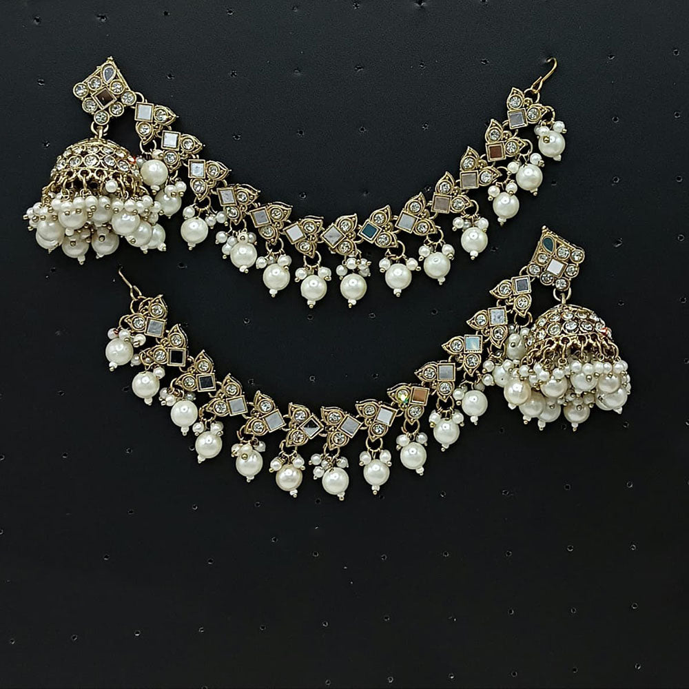 Lucentarts Jewellery Pearl Kan Chain Jhumki Earrings
