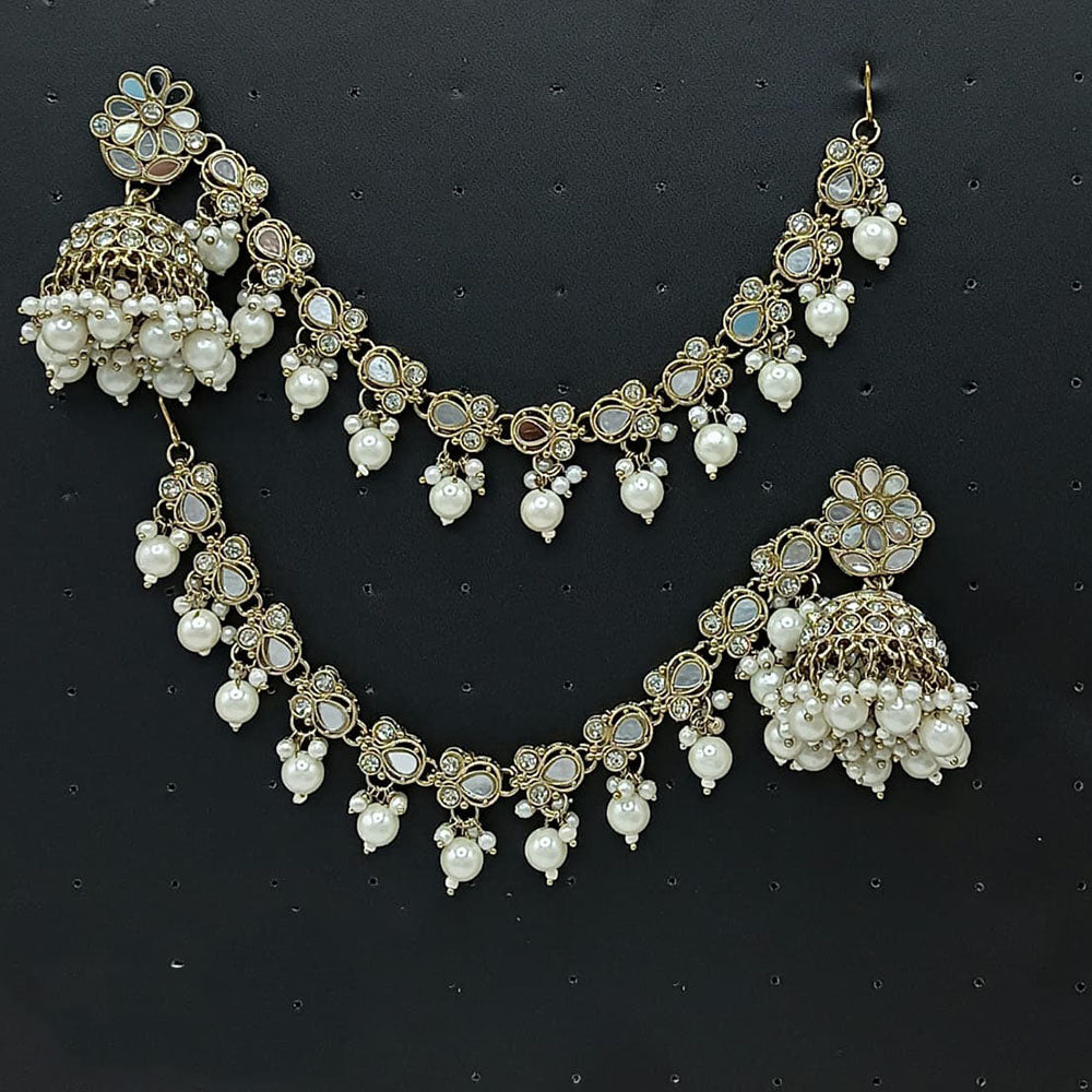 Lucentarts Jewellery Pearl Kan Chain Jhumki Earrings