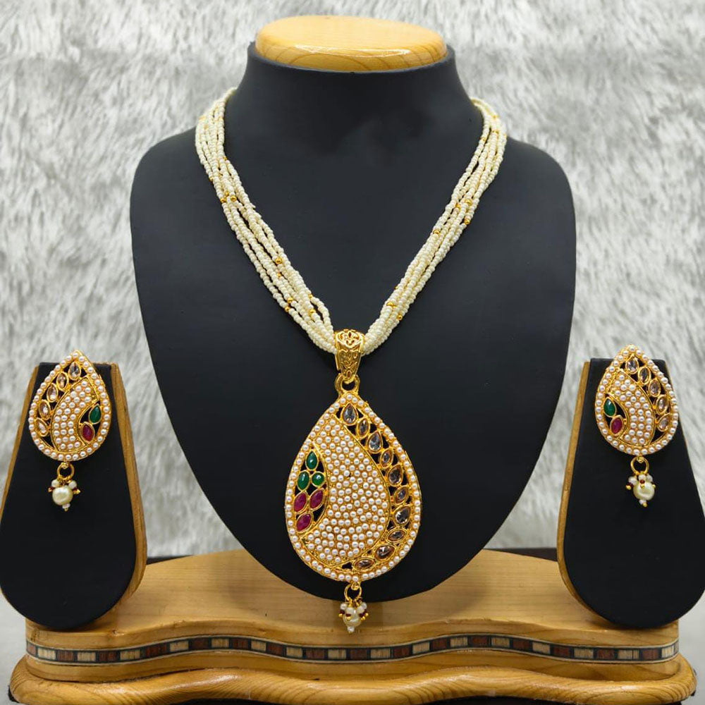 Lucentarts Jewellery Heritage Pota Stone Pearl And Beads Necklace Set