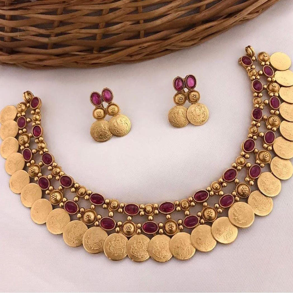 Lucentarts Jewellery Heritage Pota Stone And Temple Necklace Set