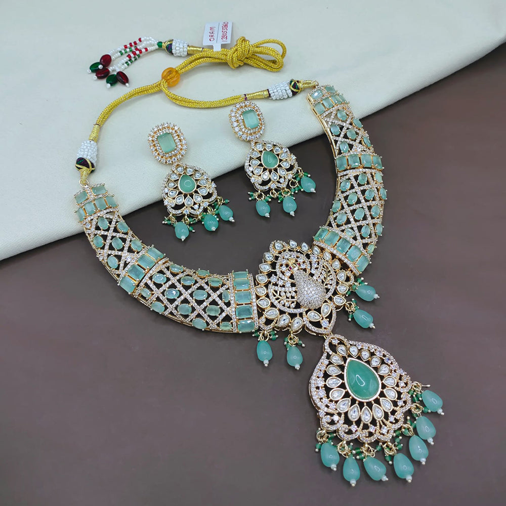 Lucentarts Jewellery Pota Stone Crystal Stone Pearl And Beads Peacock Style Choker Necklace Set