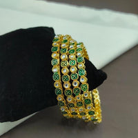 Lucentarts Jewellery Gold Plated Pota Stone And Pearl Meenakari Bangles Set
