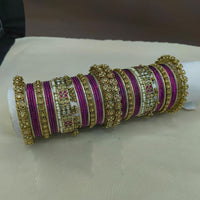 Lucentarts Jewellery Gold Plated Crystal Stone Pearl Bangles Set