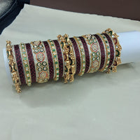 Lucentarts Jewellery Gold Plated Crystal Stone And Pearl Meenakari Bangles Set