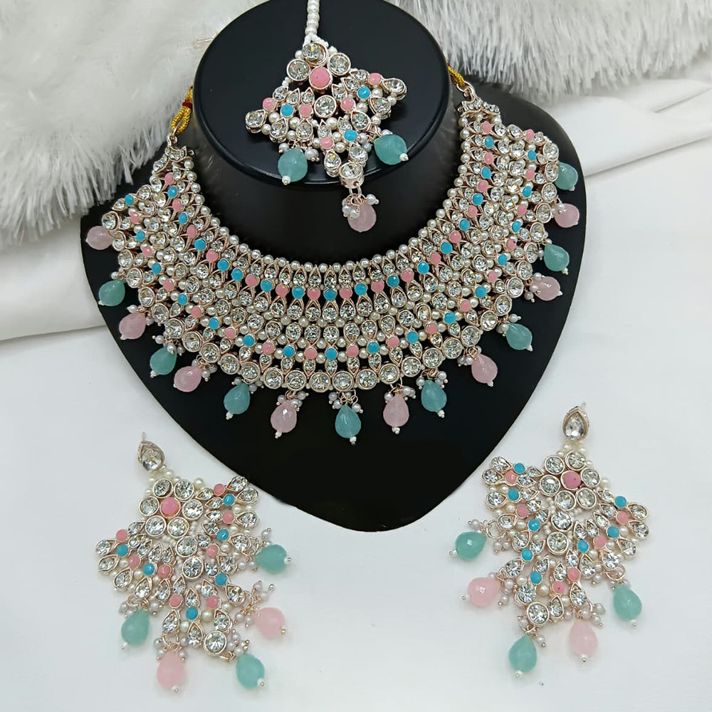Lucentarts Jewellery Sparkle Austrian Stone Pearl And Beads Designer Choker Necklace Set