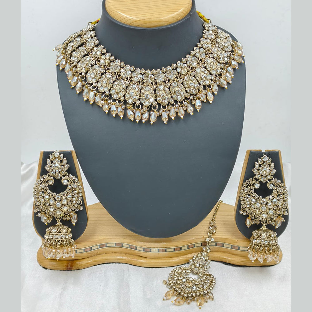 Lucentarts Jewellery Sparkle Austrian Stone Pearl And Beads Designer Choker Necklace Set