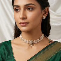 Lucentarts Jewellery Designer Polki Kundan Stone Pearl And Beads Choker Necklace Set