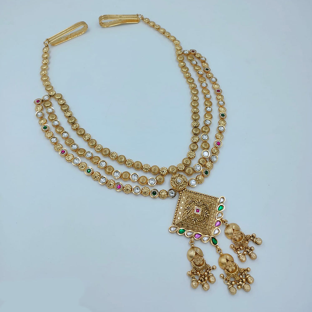 Lucentarts Jewellery Traditional Pota Stone Pearl & Beads Kamarband for Bridal & Festive Wear