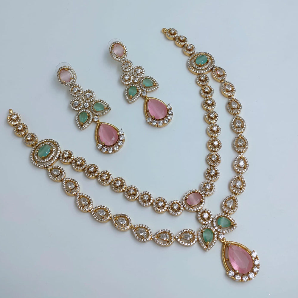 Lucentarts Jewellery Royal Look American Diamond Double Layer Necklace Set