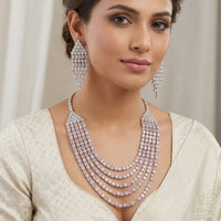 Lucentarts Jewellery Sparkling American Diamond Necklace Set for Women