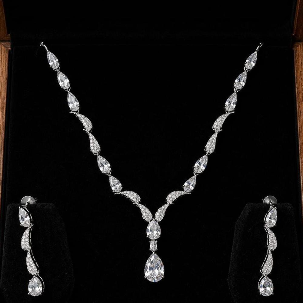 Lucentarts Jewellery Sparkling American Diamond Necklace Set for Women