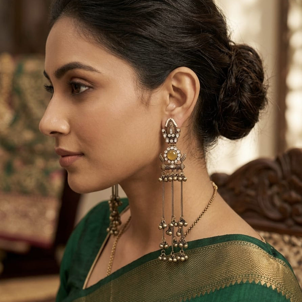 Lucentarts Jewellery Trendy Pota Stone And Pearl Dangler Kashmiri Earrings