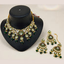 Lucentarts Jewellery Premium Crystal Stone And Beads Necklace Set  With Maang Tikka