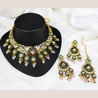 Lucentarts Jewellery Premium Crystal Stone And Beads Necklace Set  With Maang Tikka