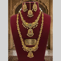 Lucentarts Jewellery Traditional American Diamond Double Layer Necklace Earring Set Matching Maang Tikka