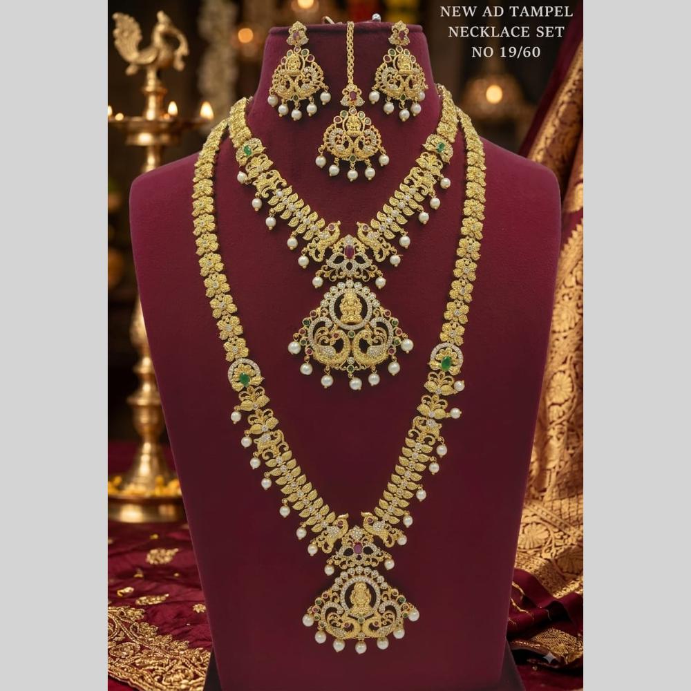 Lucentarts Jewellery Traditional American Diamond Double Layer Necklace Earring Set Matching Maang Tikka