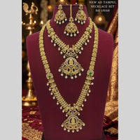Lucentarts Jewellery Traditional American Diamond Double Layer Necklace Earring Set Matching Maang Tikka