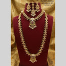 Lucentarts Jewellery Traditional American Diamond Double Layer Necklace Earring Set Matching Maang Tikka