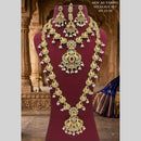 Lucentarts Jewellery Traditional American Diamond Double Layer Necklace Earring Set Matching Maang Tikka