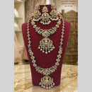 Lucentarts Jewellery Traditional American Diamond Double Layer Necklace Earring Set Matching Maang Tikka
