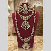 Lucentarts Jewellery Traditional American Diamond Double Layer Necklace Earring Set Matching Maang Tikka