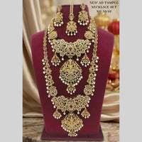 Lucentarts Jewellery Traditional American Diamond Double Layer Necklace Earring Set Matching Maang Tikka