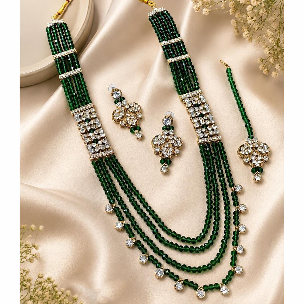 Lucentarts  Jewellery Gold Plated Crystal Stone And Beads  Necklace Set