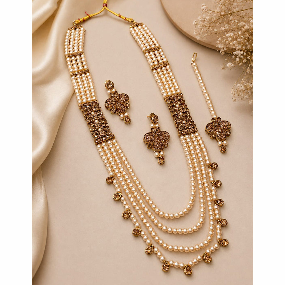 Lucentarts  Jewellery Gold Plated Crystal Stone And Beads  Necklace Set