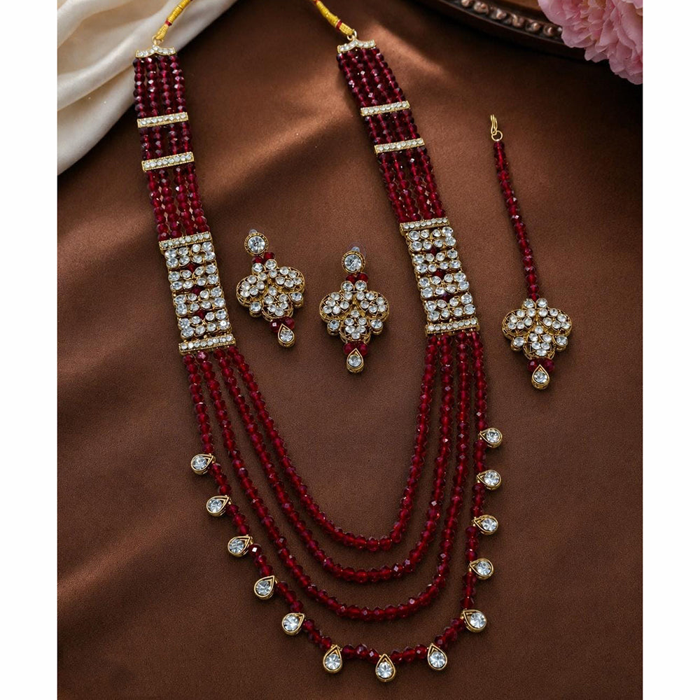 Lucentarts  Jewellery Gold Plated Crystal Stone And Beads  Necklace Set
