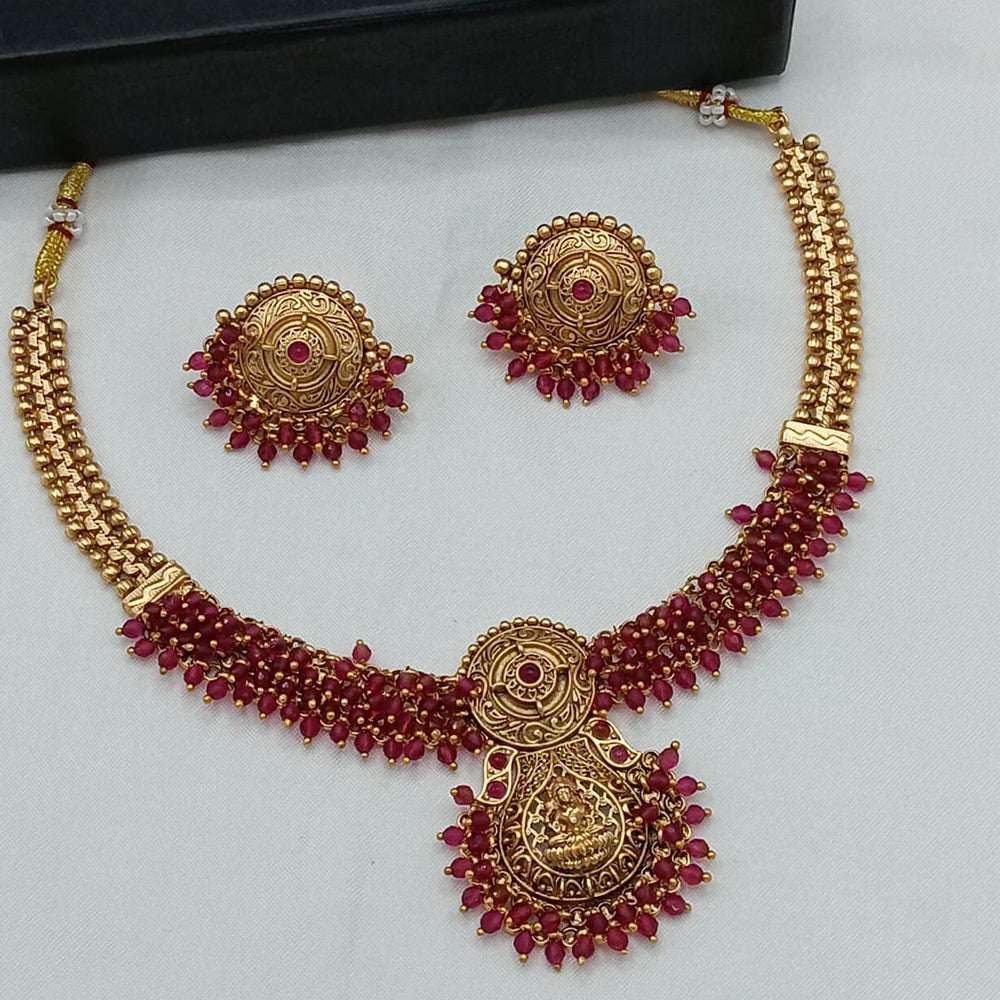 Lucentarts Jewellery Gold Plated Beads Temple Necklace Set