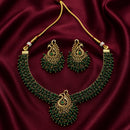 Lucentarts Jewellery Gold Plated Green Pearl Peacock Necklace Set