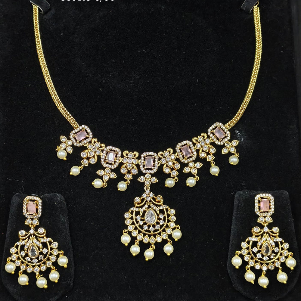 Lucentarts Jewellery Gold Plated American Diamond Necklace Set