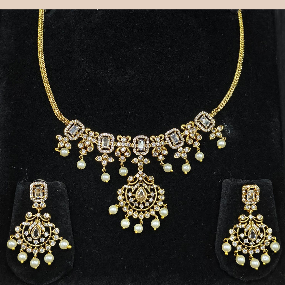 Lucentarts Jewellery Gold Plated American Diamond Necklace Set
