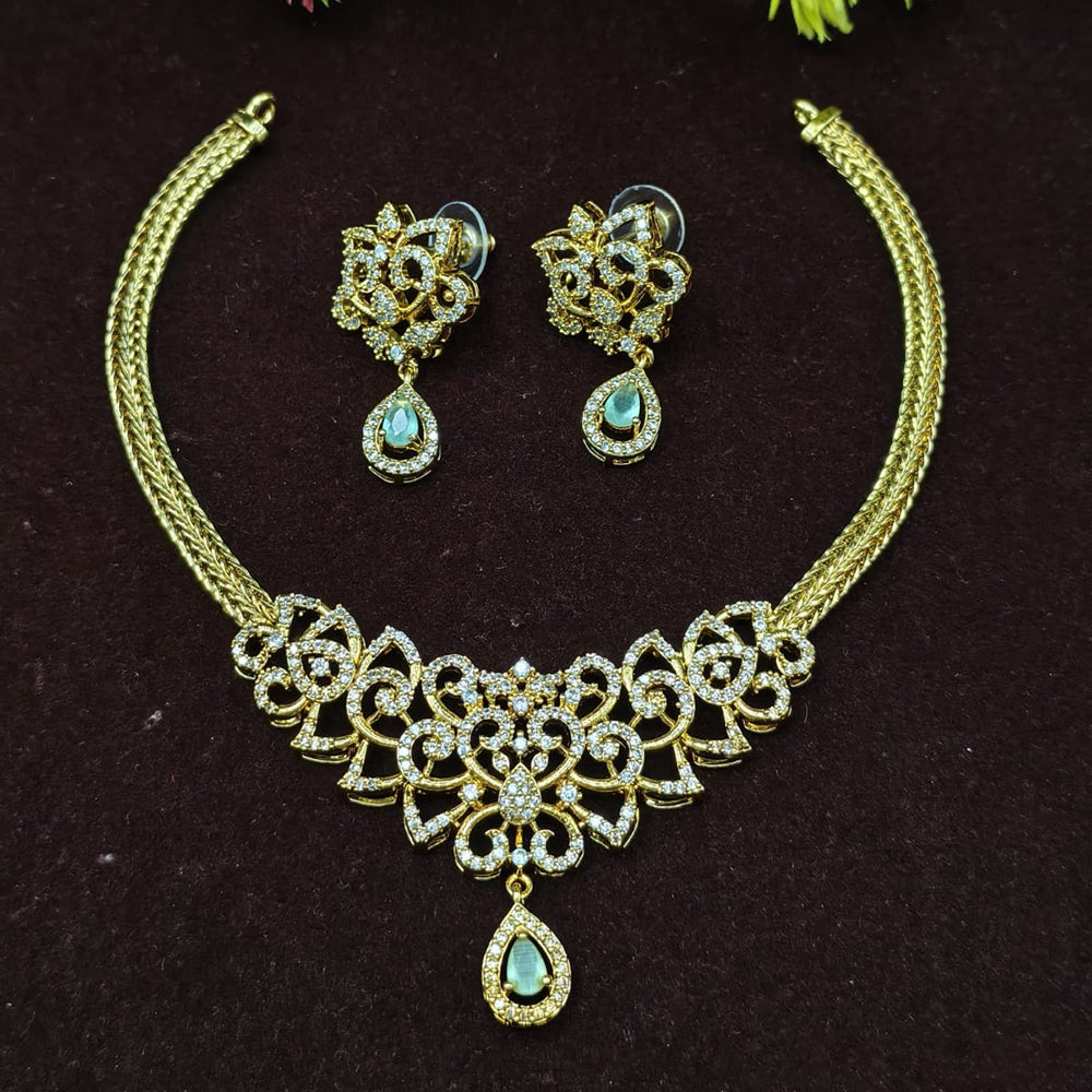 Lucentarts Jewellery Gold Plated American Diamond Necklace Set