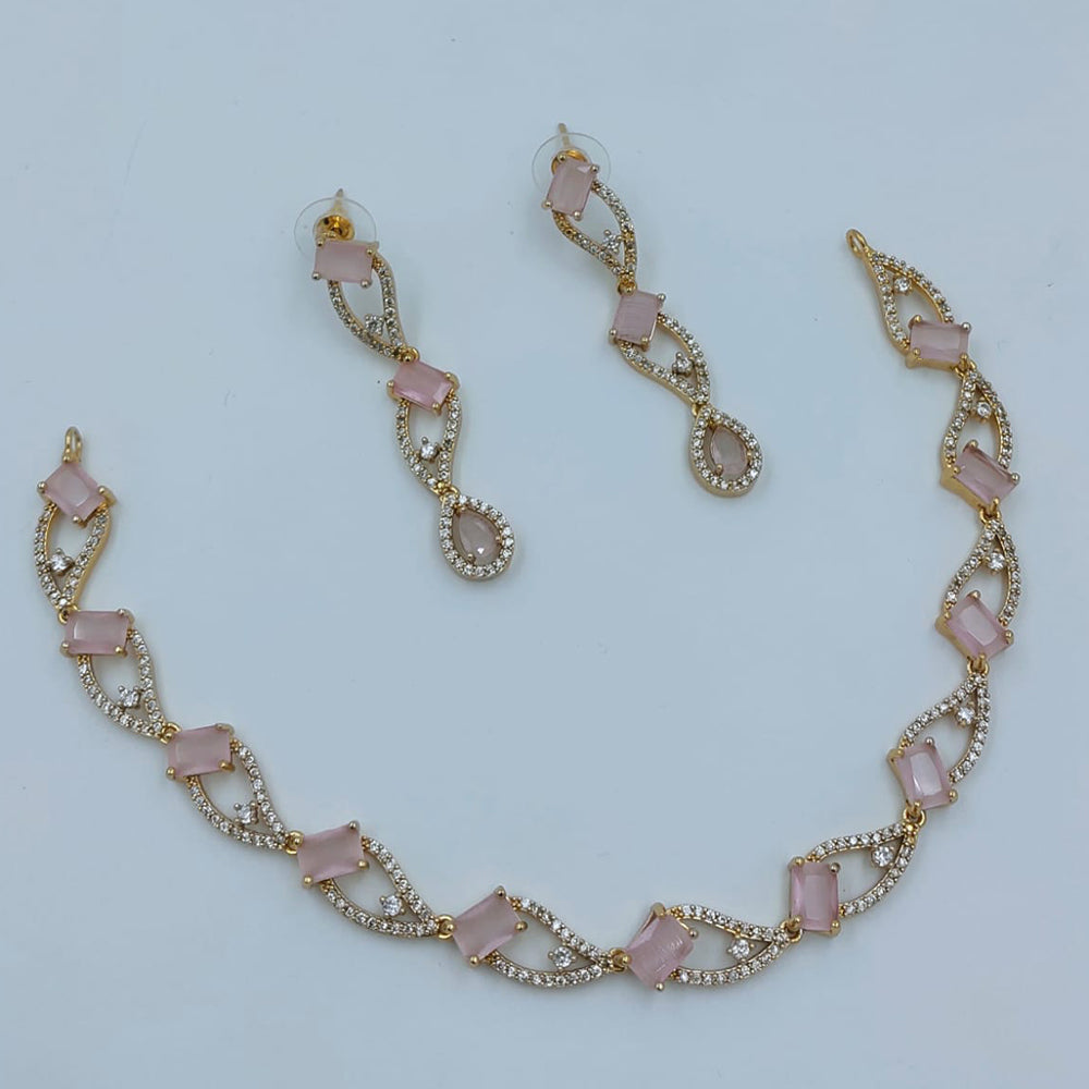 Lucentarts Jewellery Gold Plated American Diamond Necklace Set