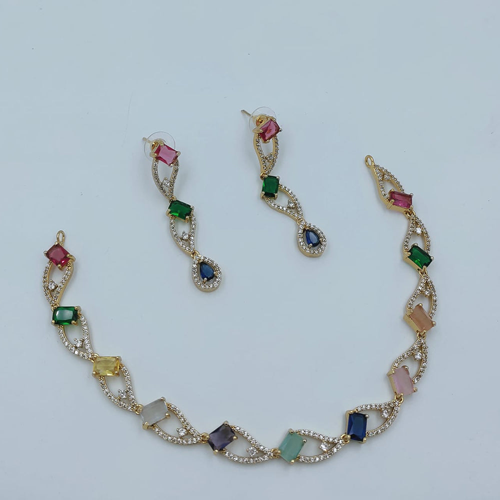 Lucentarts Jewellery Gold Plated American Diamond Necklace Set