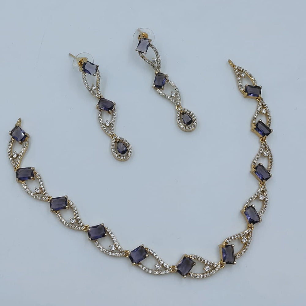Lucentarts Jewellery Gold Plated American Diamond Necklace Set
