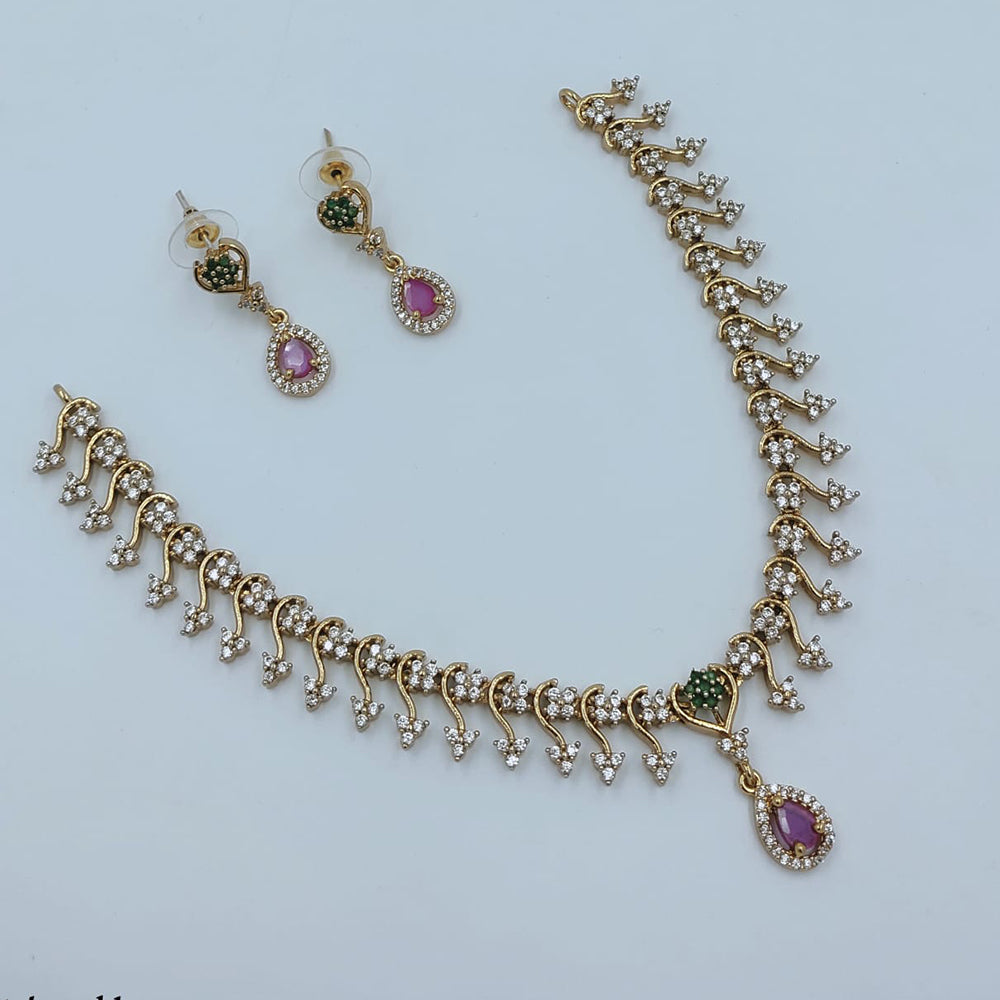 Lucentarts Jewellery Gold Plated American Diamond Necklace Set