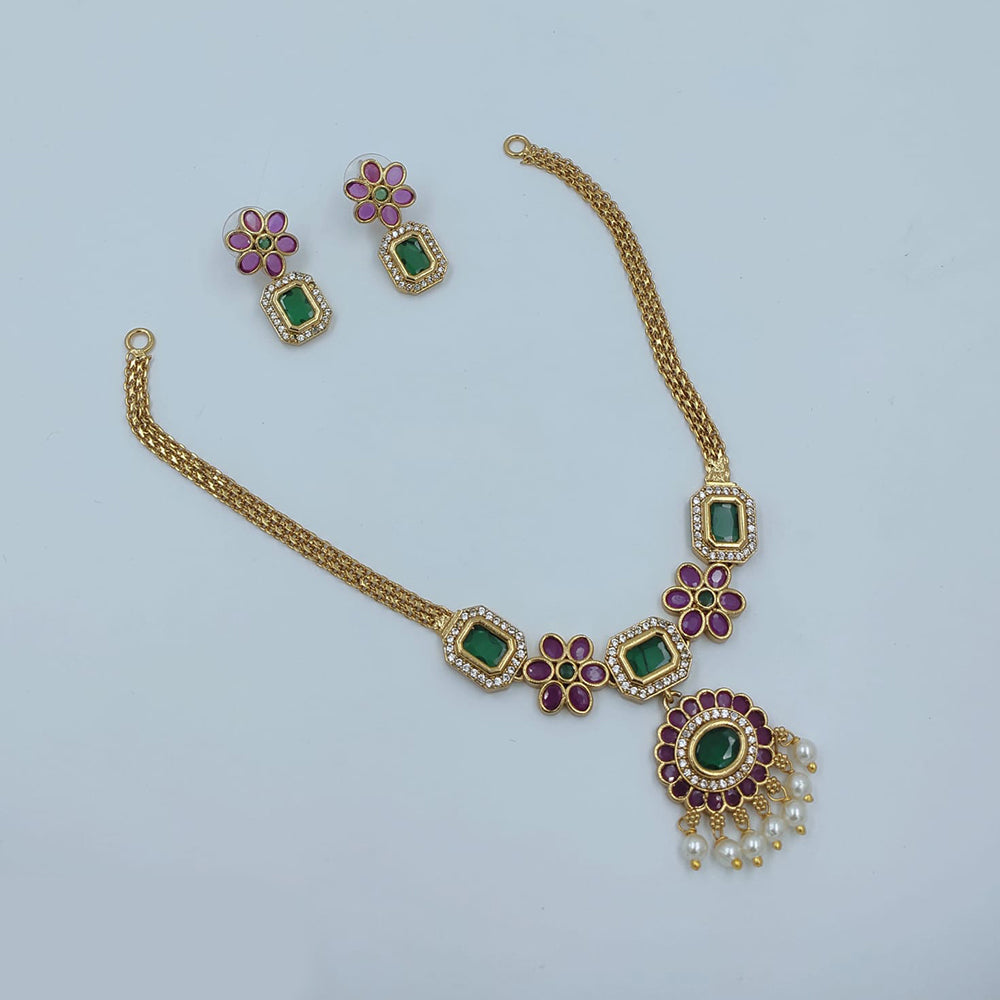 Lucentarts Jewellery Gold Plated American Diamond Necklace Set