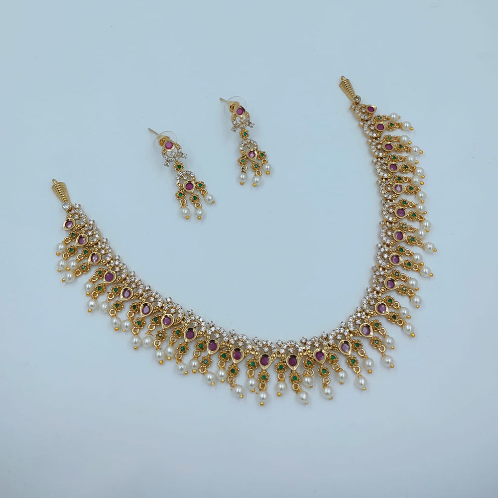 Lucentarts Jewellery Gold Plated American Diamond Necklace Set