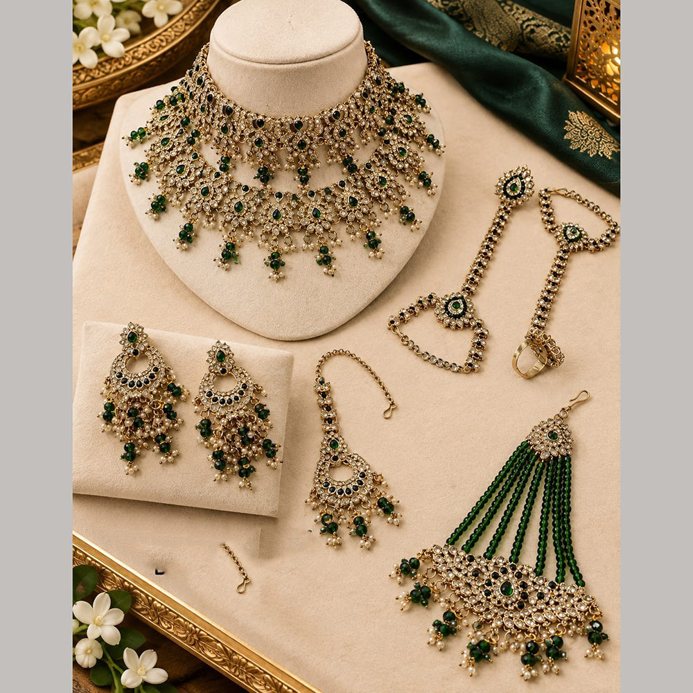 Lucentarts Jewellery Premium Austrain Stone And Beads Semi Bridal Necklace Set for Women